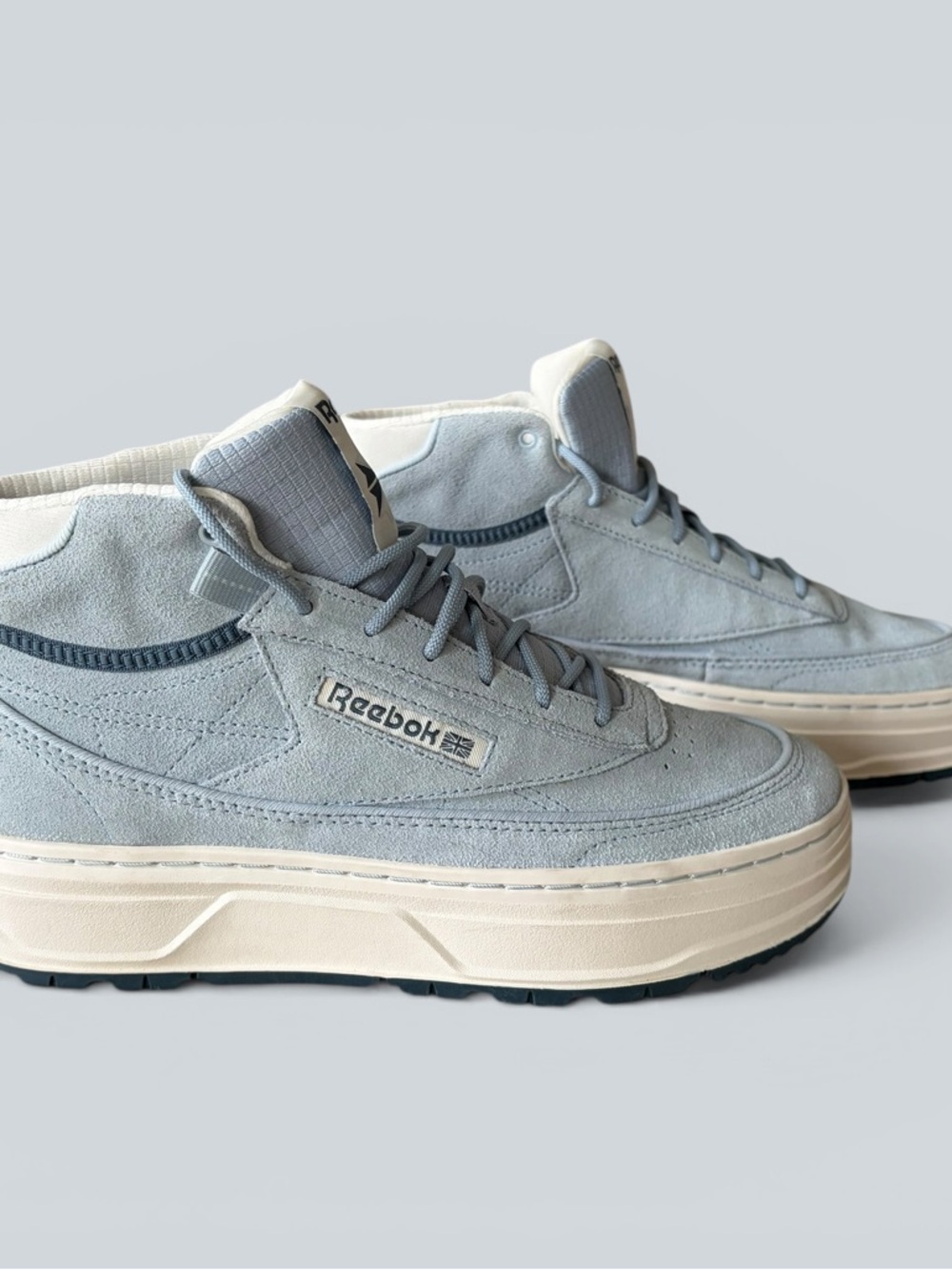Reebok Pale Blue Suede Platform Sneakers with Cream Sole - Picture 7 of 15